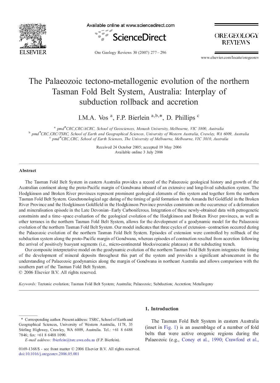 The Palaeozoic tectono-metallogenic evolution of the northern Tasman Fold Belt System, Australia: Interplay of subduction rollback and accretion