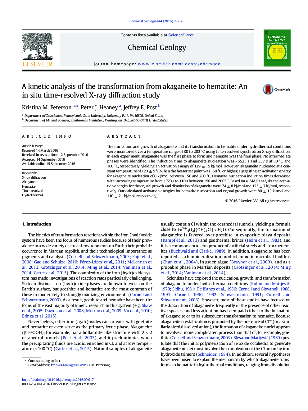 A kinetic analysis of the transformation from akaganeite to hematite: An in situ time-resolved X-ray diffraction study