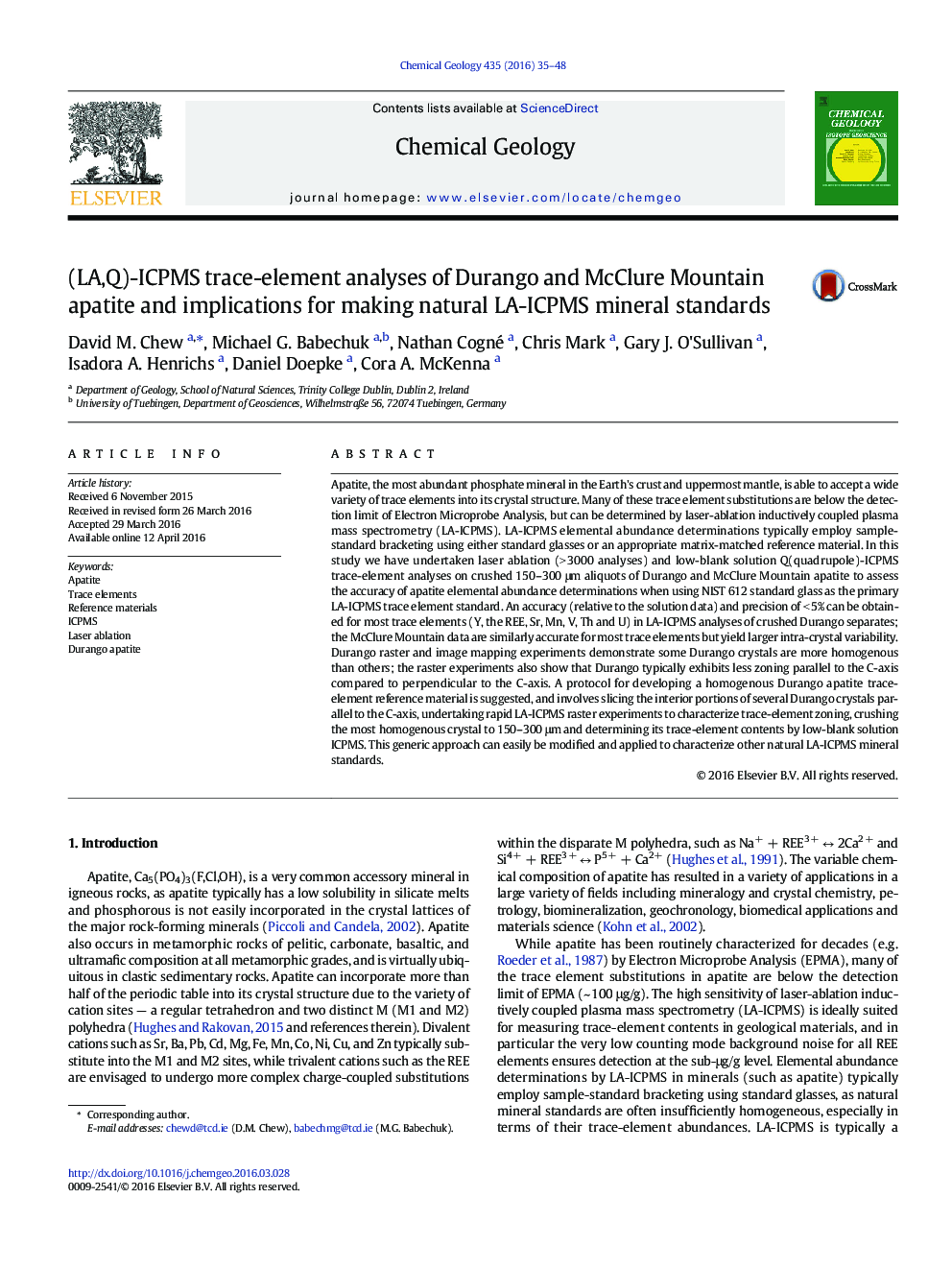 (LA,Q)-ICPMS trace-element analyses of Durango and McClure Mountain apatite and implications for making natural LA-ICPMS mineral standards