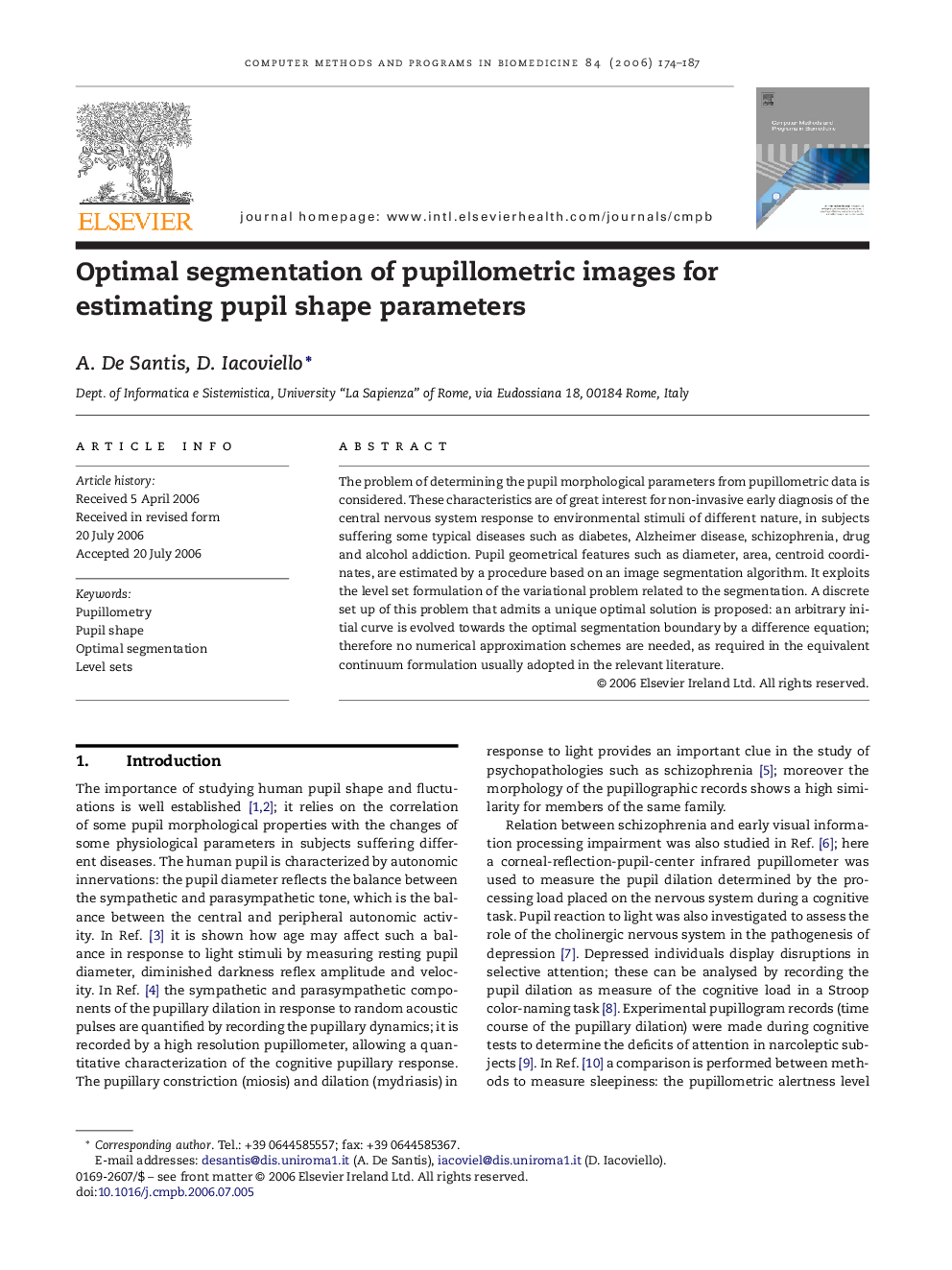 Optimal segmentation of pupillometric images for estimating pupil shape parameters