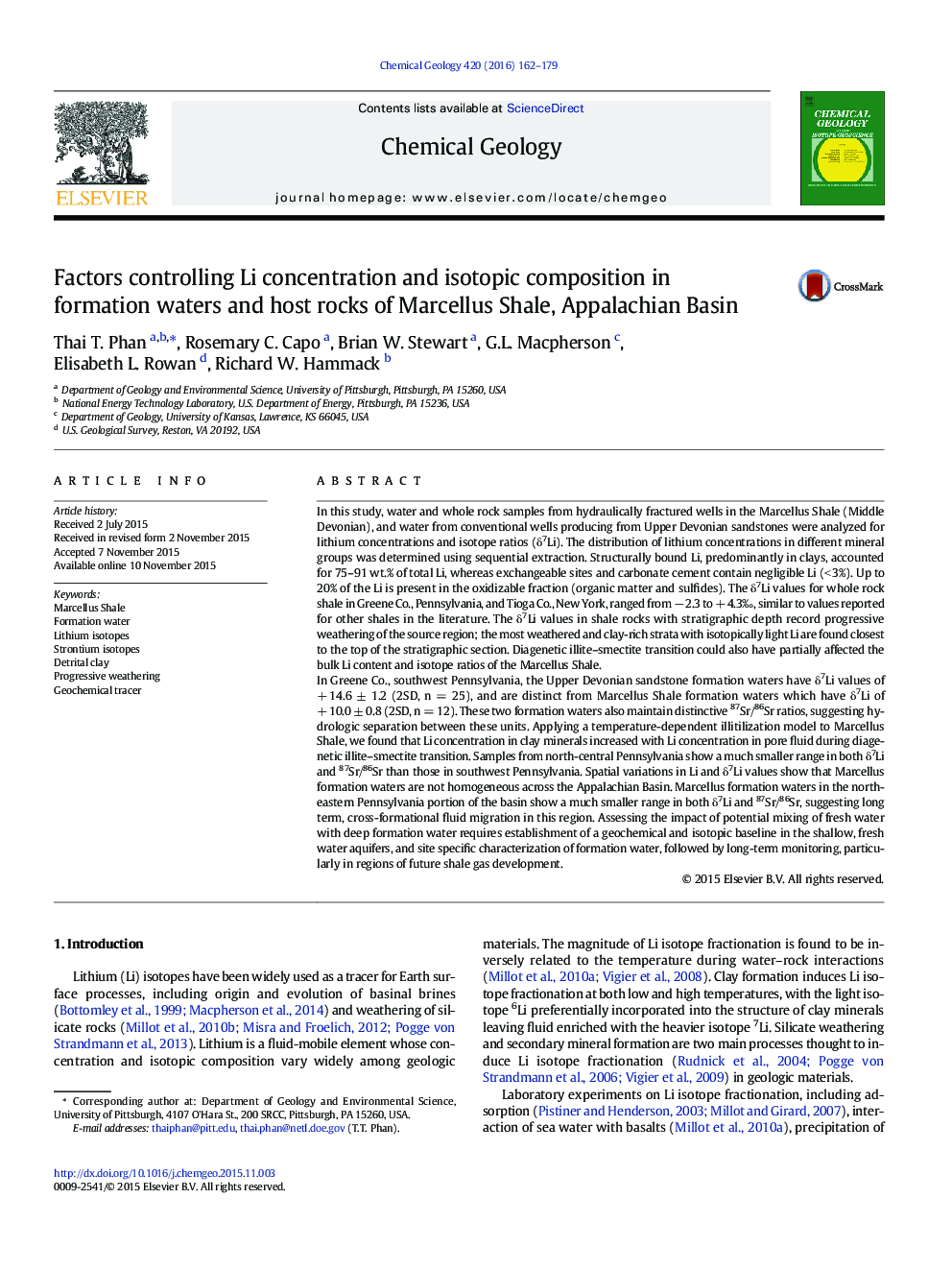 Factors controlling Li concentration and isotopic composition in formation waters and host rocks of Marcellus Shale, Appalachian Basin