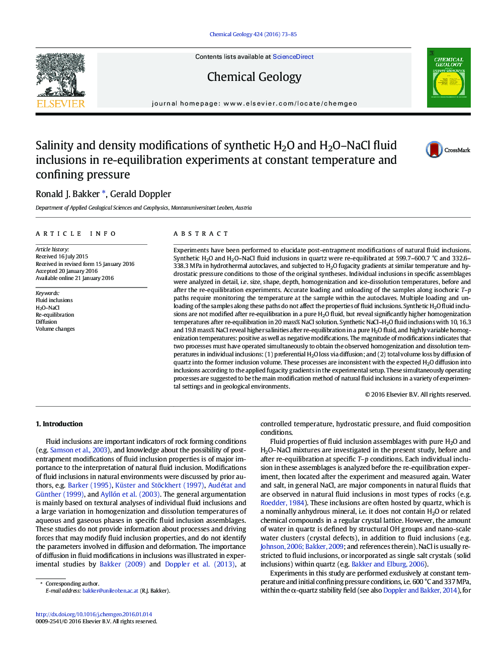 Salinity and density modifications of synthetic H2O and H2O–NaCl fluid inclusions in re-equilibration experiments at constant temperature and confining pressure