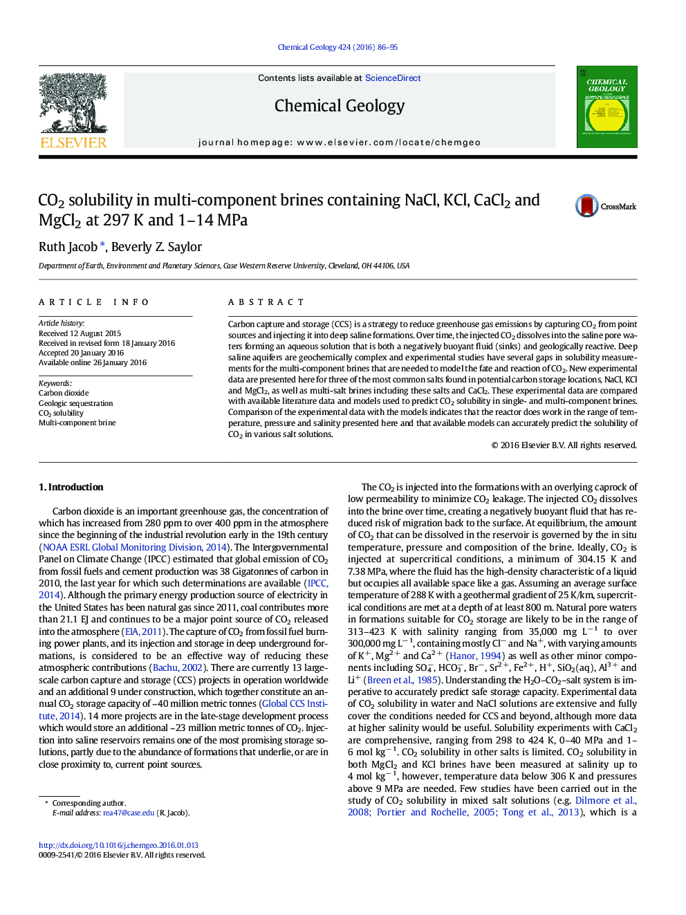 CO2 solubility in multi-component brines containing NaCl, KCl, CaCl2 and MgCl2 at 297 K and 1–14 MPa