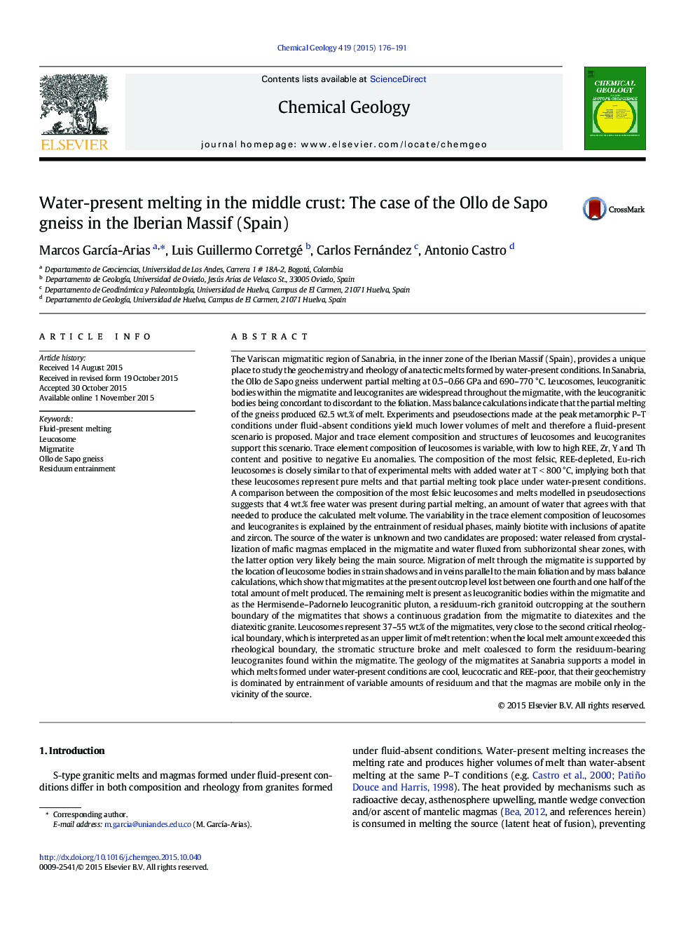 Water-present melting in the middle crust: The case of the Ollo de Sapo gneiss in the Iberian Massif (Spain)