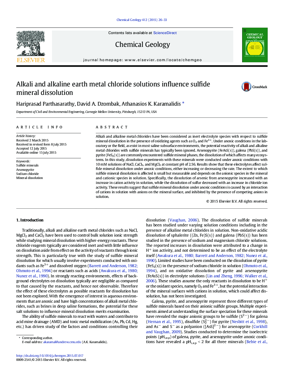 Alkali and alkaline earth metal chloride solutions influence sulfide mineral dissolution