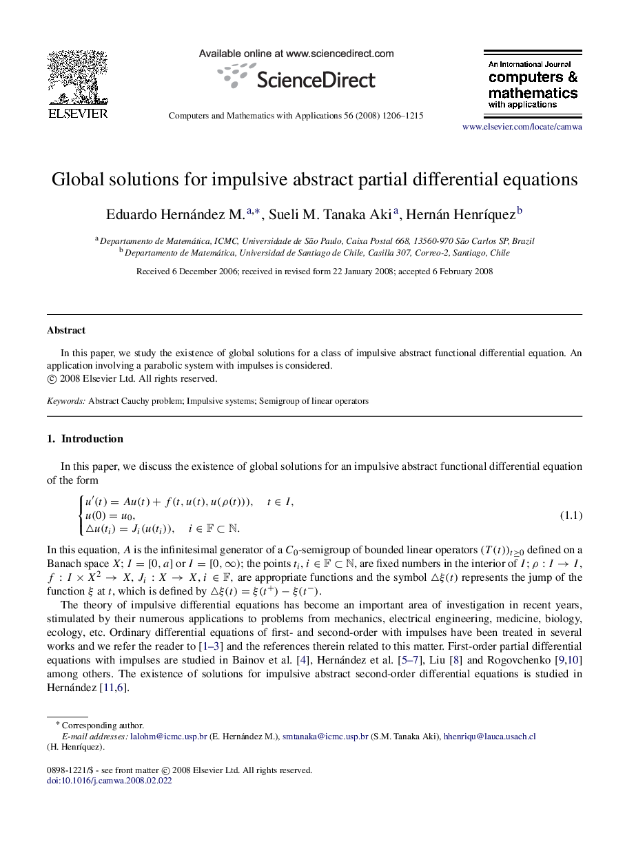 Global solutions for impulsive abstract partial differential equations