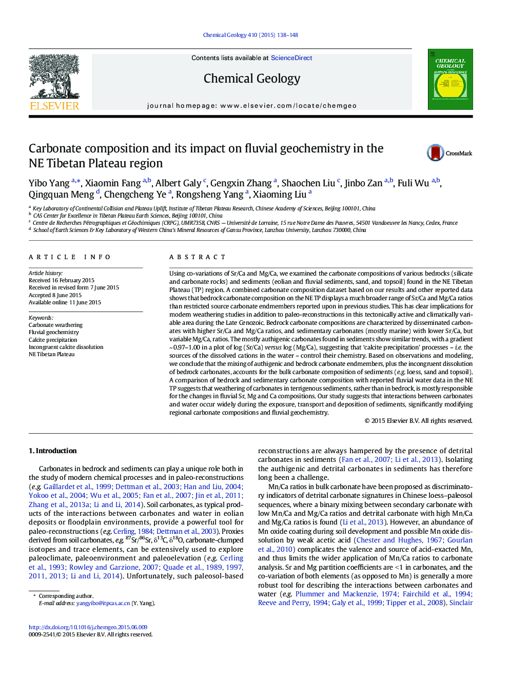 Carbonate composition and its impact on fluvial geochemistry in the NE Tibetan Plateau region