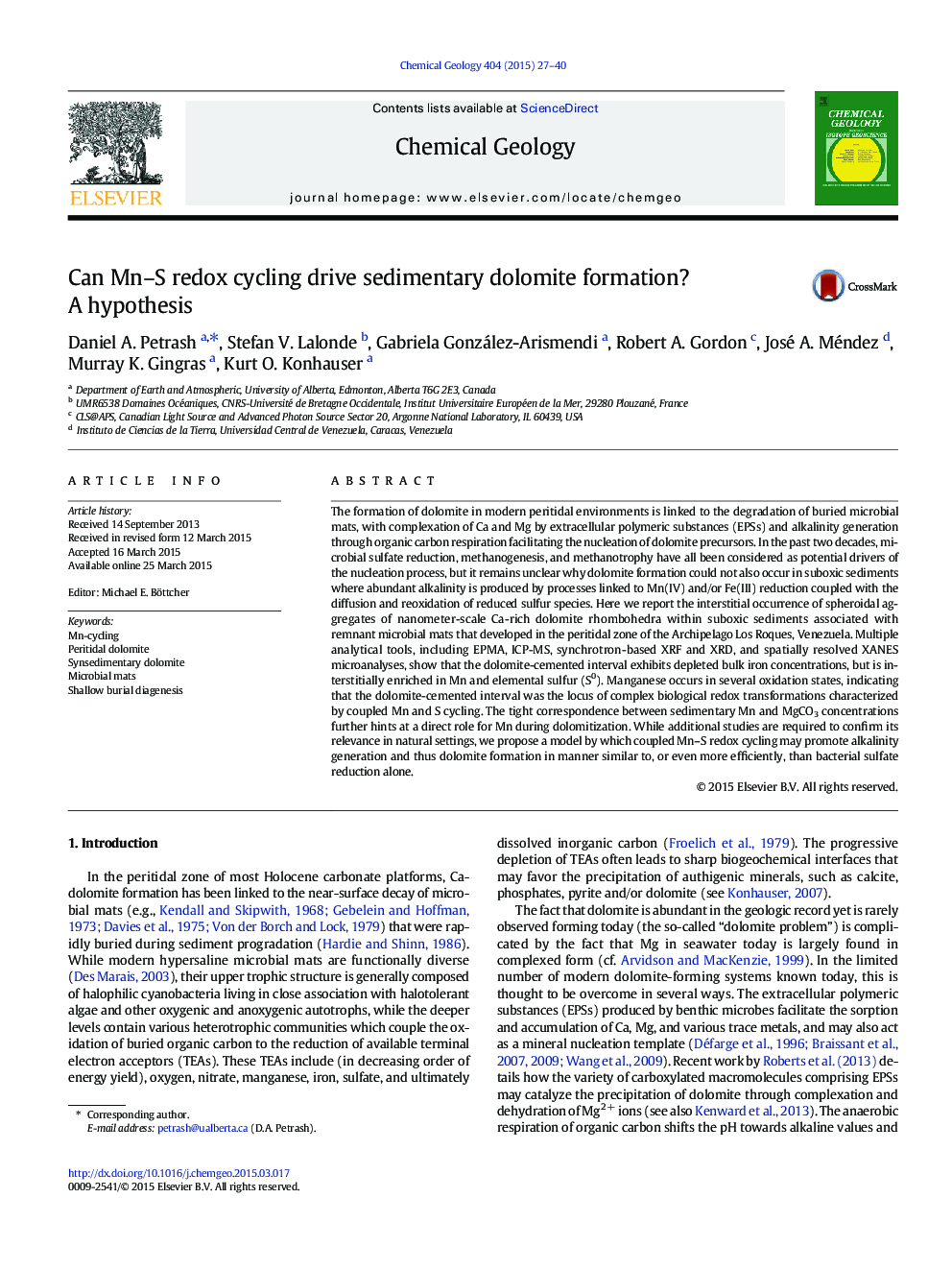 Can Mn–S redox cycling drive sedimentary dolomite formation? A hypothesis