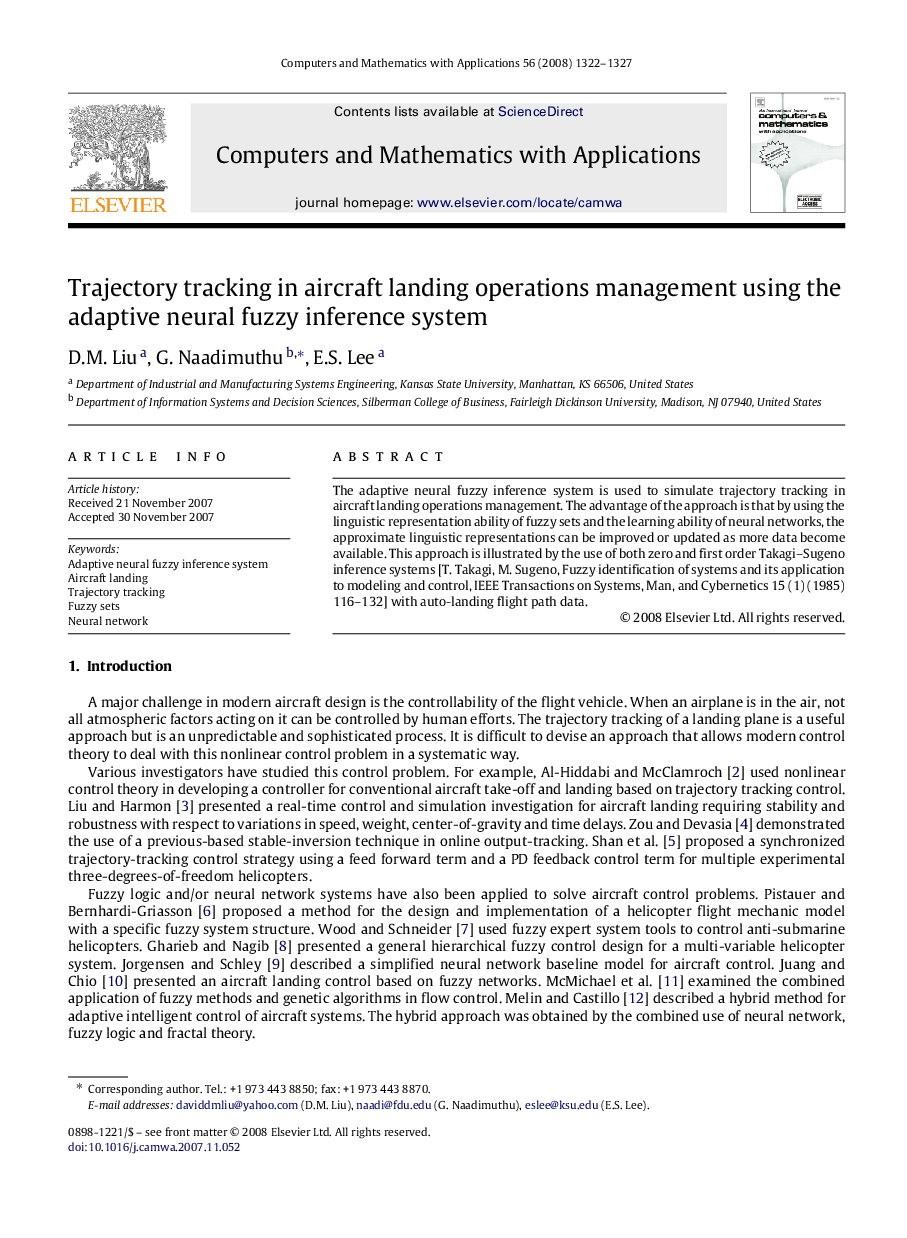 Trajectory tracking in aircraft landing operations management using the adaptive neural fuzzy inference system