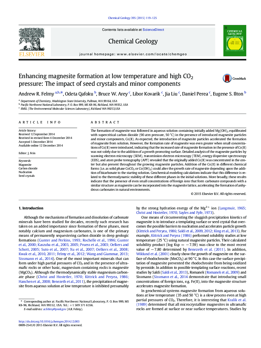 Enhancing magnesite formation at low temperature and high CO2 pressure: The impact of seed crystals and minor components