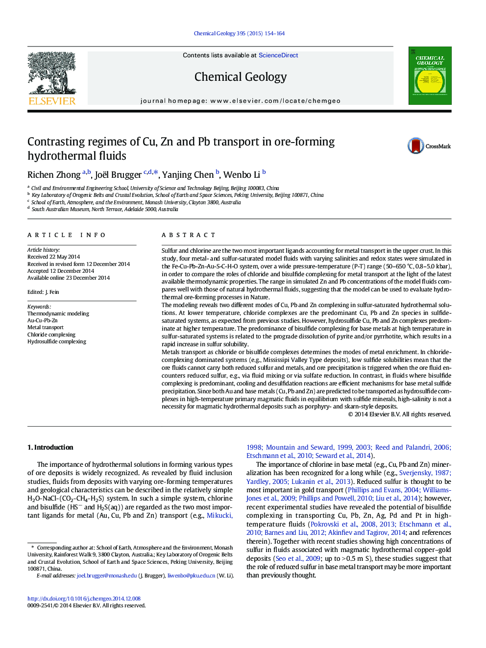 Contrasting regimes of Cu, Zn and Pb transport in ore-forming hydrothermal fluids