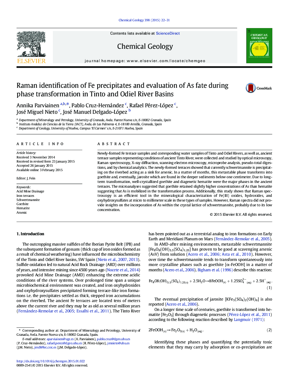 Raman identification of Fe precipitates and evaluation of As fate during phase transformation in Tinto and Odiel River Basins