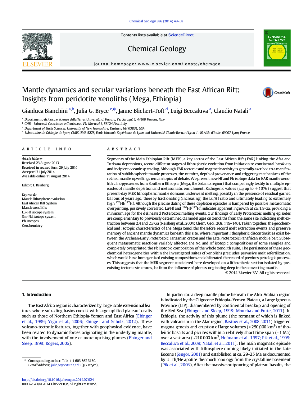 Mantle dynamics and secular variations beneath the East African Rift: Insights from peridotite xenoliths (Mega, Ethiopia)