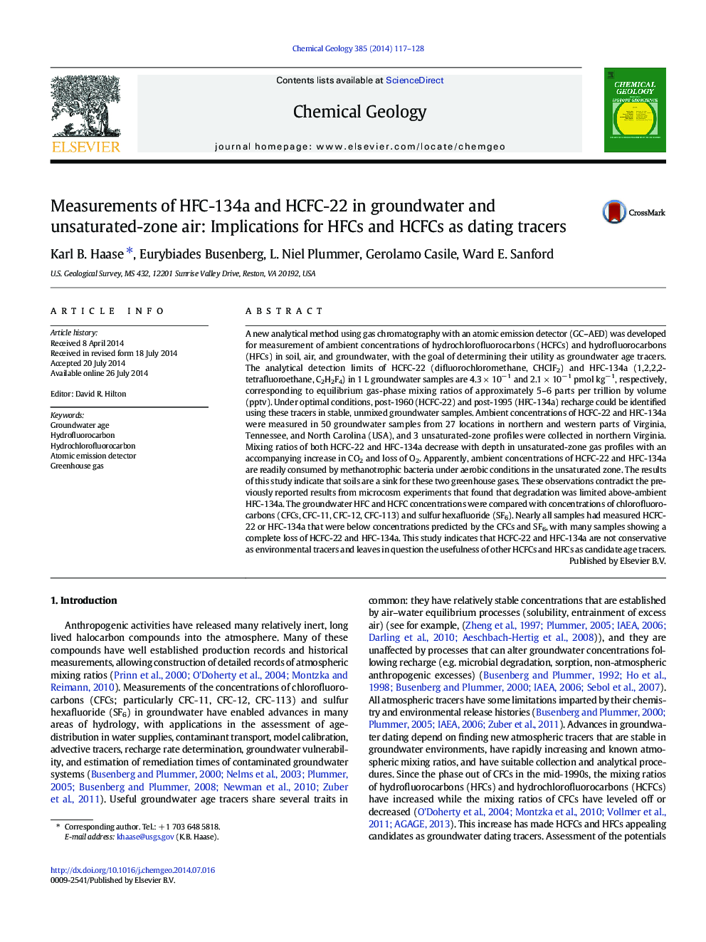 Measurements of HFC-134a and HCFC-22 in groundwater and unsaturated-zone air: Implications for HFCs and HCFCs as dating tracers