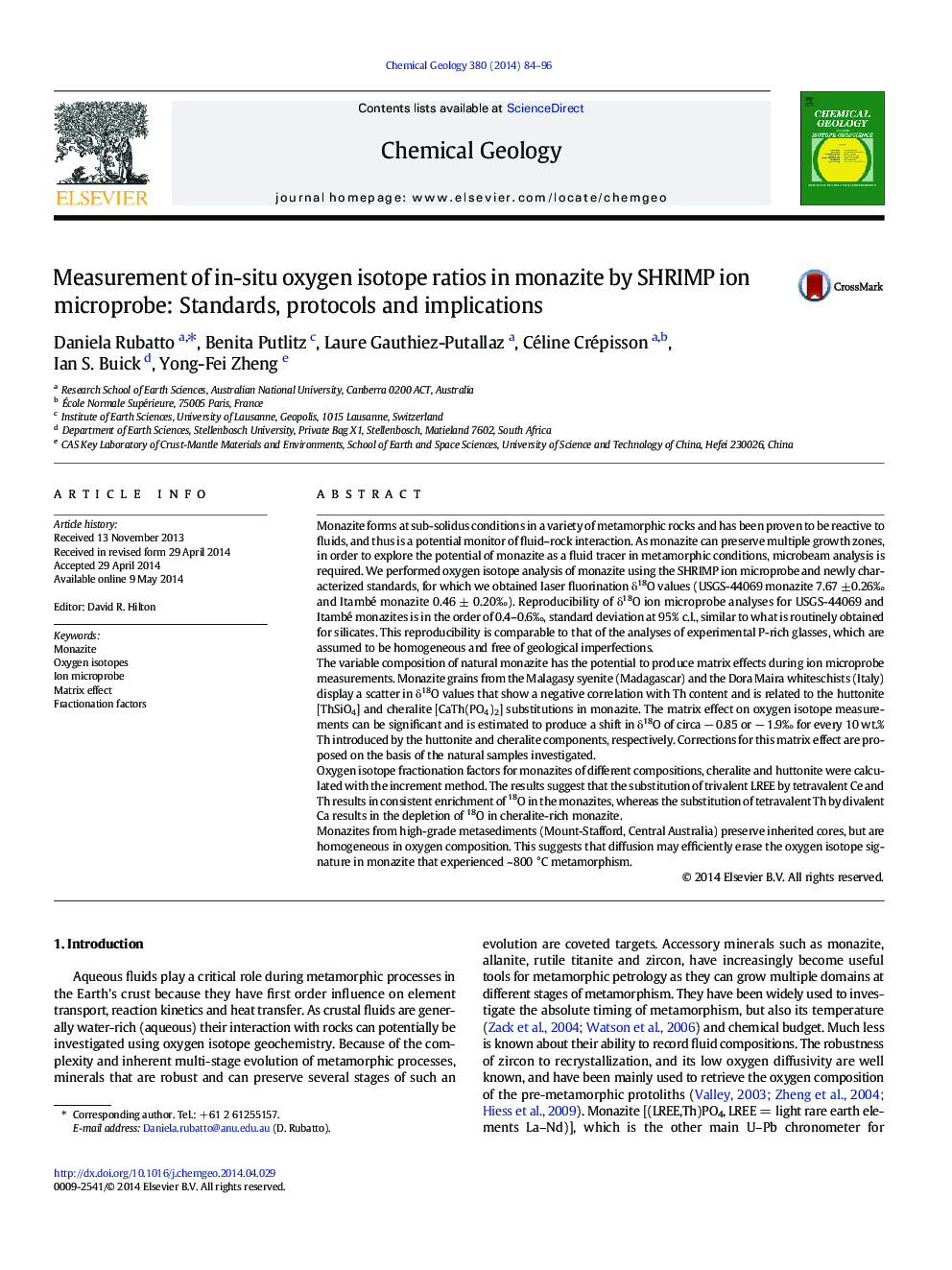 Measurement of in-situ oxygen isotope ratios in monazite by SHRIMP ion microprobe: Standards, protocols and implications