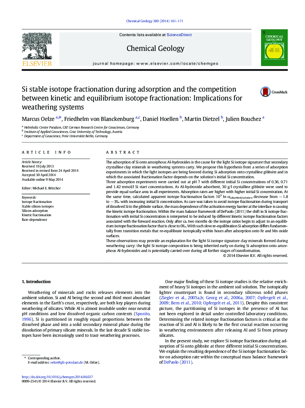 Si stable isotope fractionation during adsorption and the competition between kinetic and equilibrium isotope fractionation: Implications for weathering systems