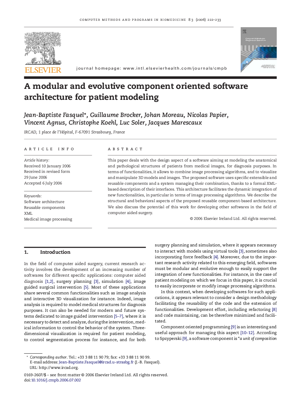 A modular and evolutive component oriented software architecture for patient modeling