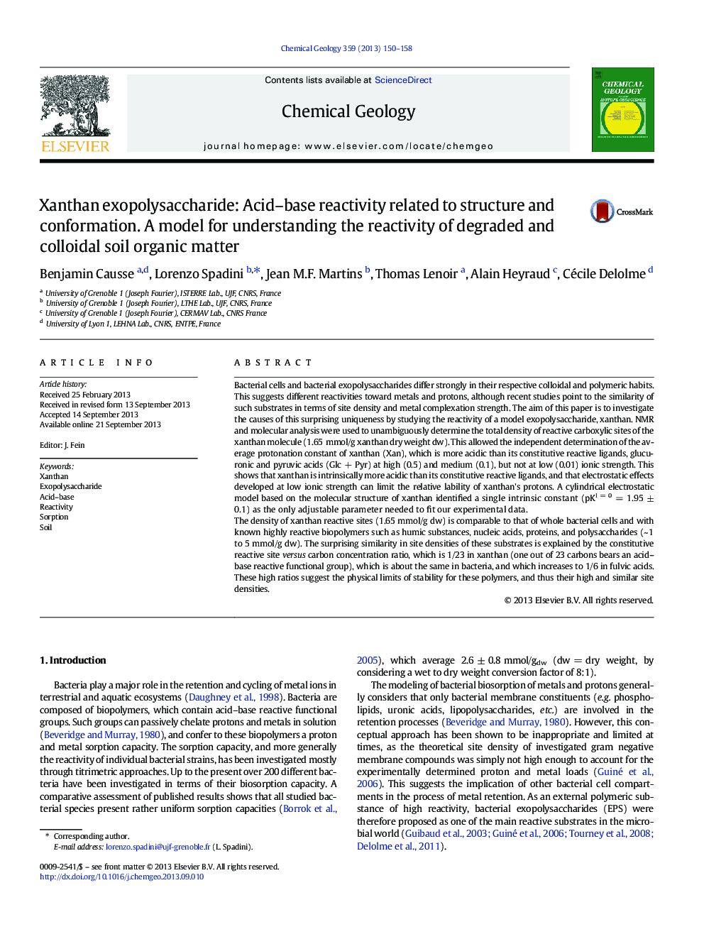 Xanthan exopolysaccharide: Acid–base reactivity related to structure and conformation. A model for understanding the reactivity of degraded and colloidal soil organic matter