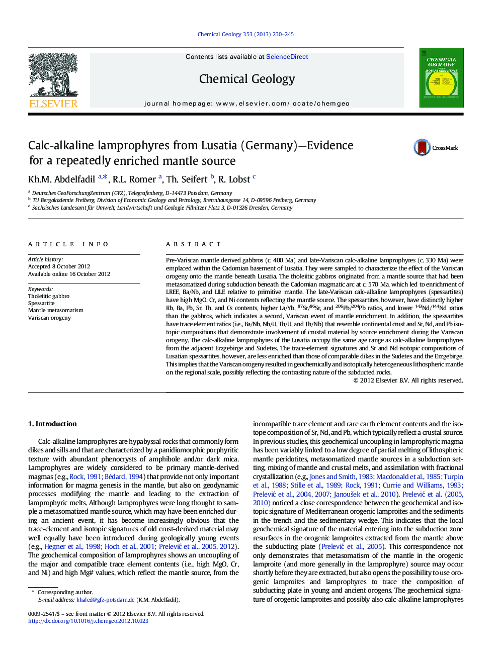 Calc-alkaline lamprophyres from Lusatia (Germany)—Evidence for a repeatedly enriched mantle source