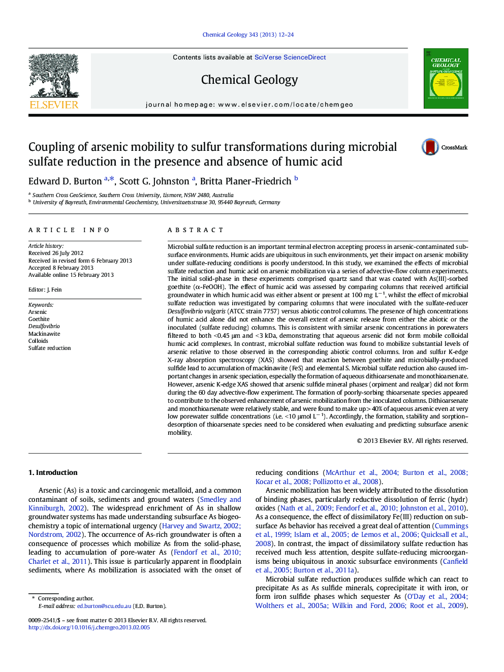 Coupling of arsenic mobility to sulfur transformations during microbial sulfate reduction in the presence and absence of humic acid