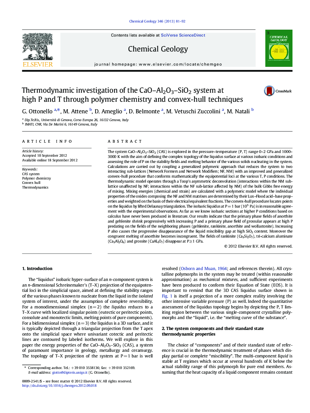 Thermodynamic investigation of the CaO–Al2O3–SiO2 system at high P and T through polymer chemistry and convex-hull techniques