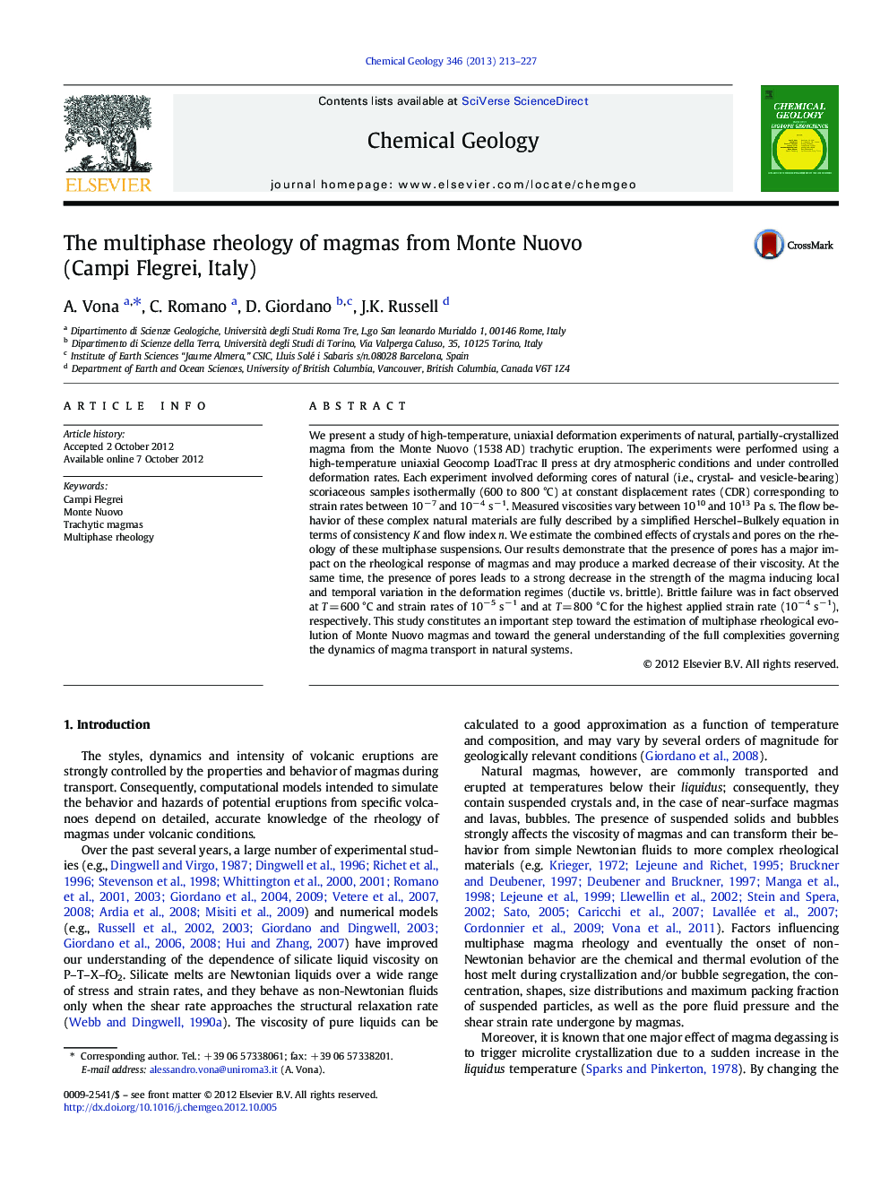 The multiphase rheology of magmas from Monte Nuovo (Campi Flegrei, Italy)