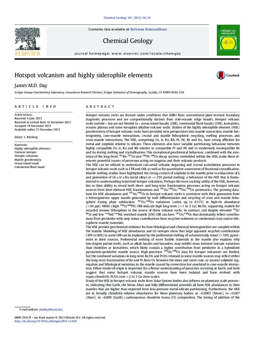 Hotspot volcanism and highly siderophile elements