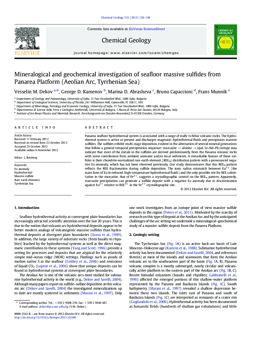 Mineralogical and geochemical investigation of seafloor massive sulfides from Panarea Platform (Aeolian Arc, Tyrrhenian Sea)