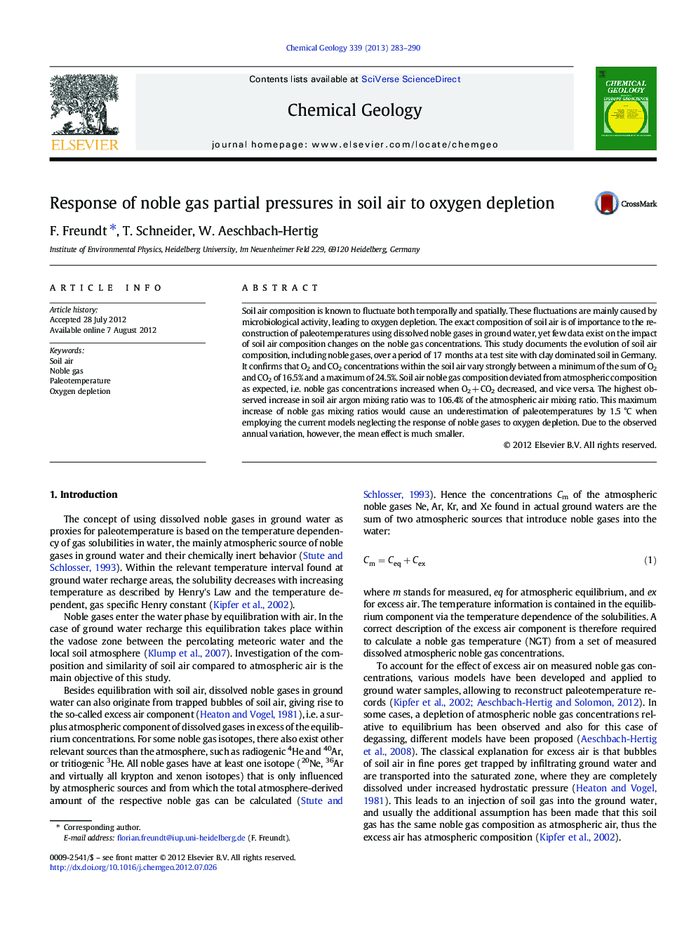 Response of noble gas partial pressures in soil air to oxygen depletion