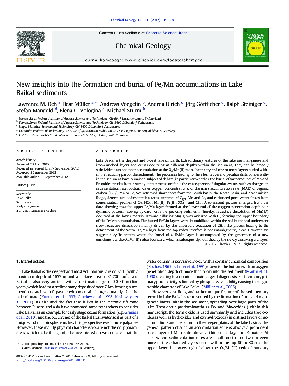 New insights into the formation and burial of Fe/Mn accumulations in Lake Baikal sediments