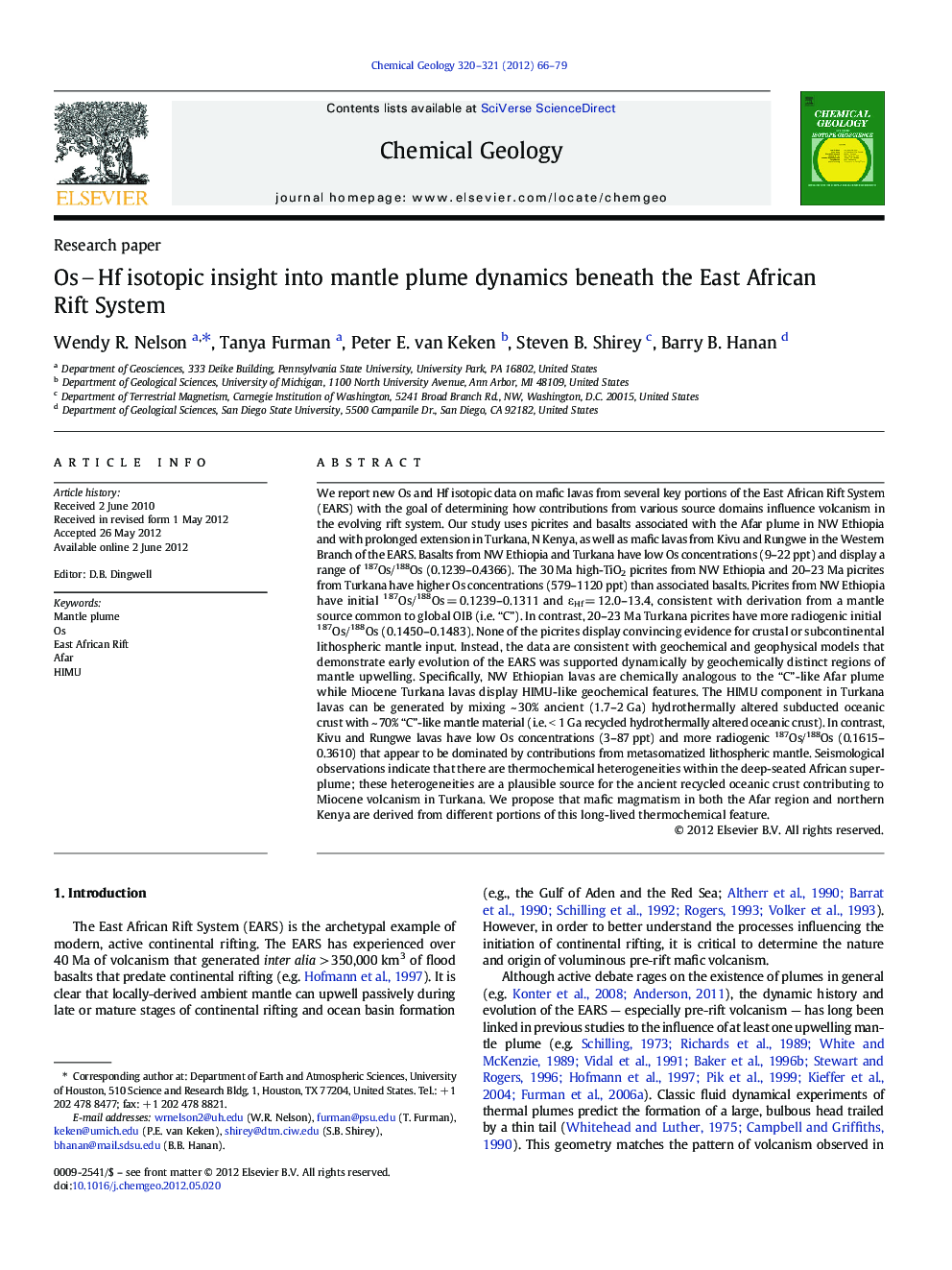 OsHf isotopic insight into mantle plume dynamics beneath the East African Rift System