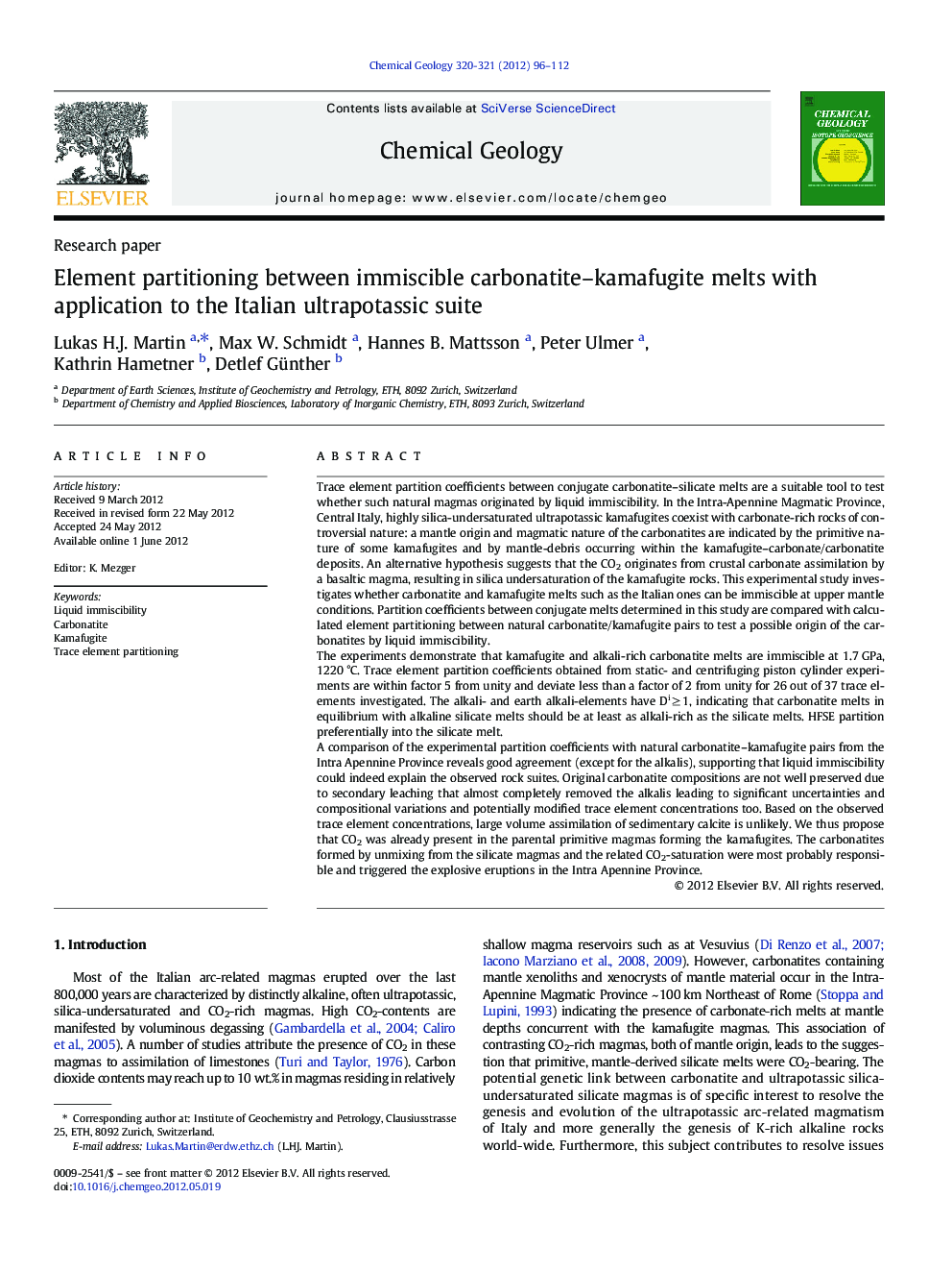 Element partitioning between immiscible carbonatite–kamafugite melts with application to the Italian ultrapotassic suite