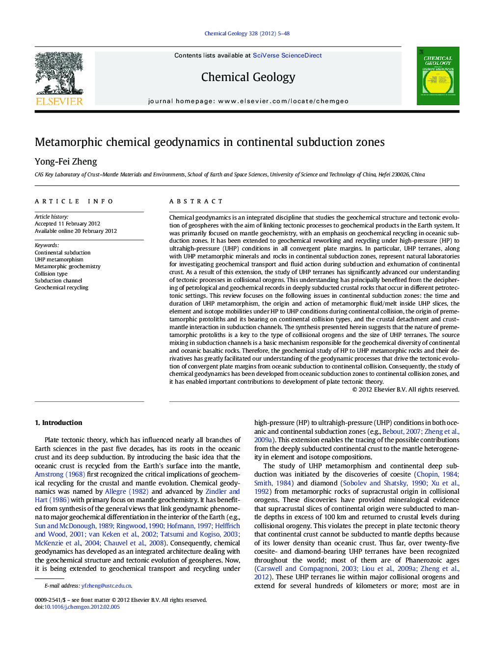 Metamorphic chemical geodynamics in continental subduction zones