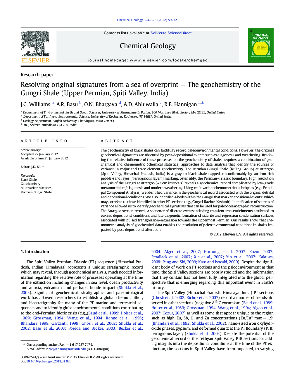 Resolving original signatures from a sea of overprint — The geochemistry of the Gungri Shale (Upper Permian, Spiti Valley, India)