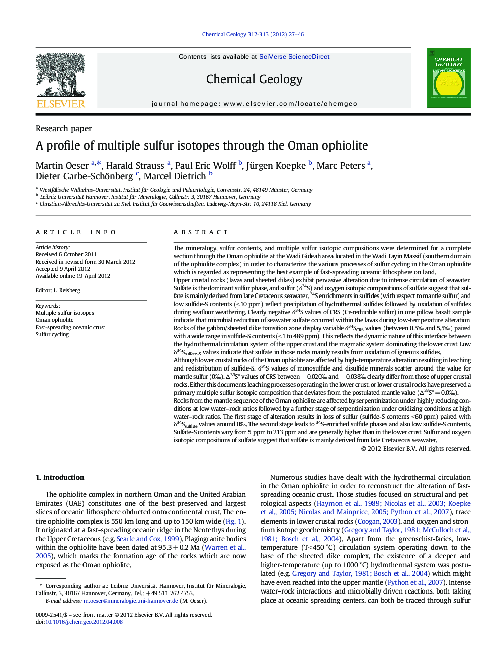 A profile of multiple sulfur isotopes through the Oman ophiolite