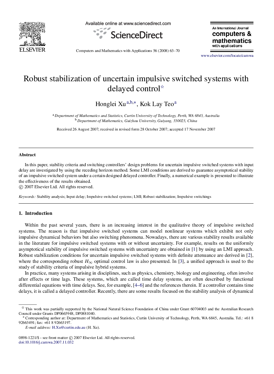 Robust stabilization of uncertain impulsive switched systems with delayed control 