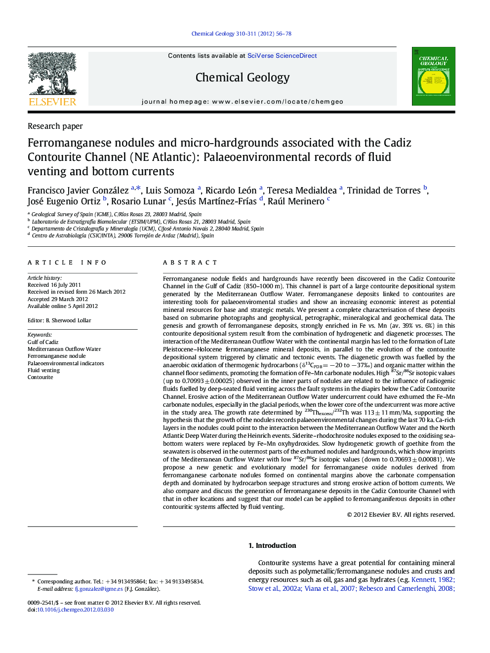 Ferromanganese nodules and micro-hardgrounds associated with the Cadiz Contourite Channel (NE Atlantic): Palaeoenvironmental records of fluid venting and bottom currents
