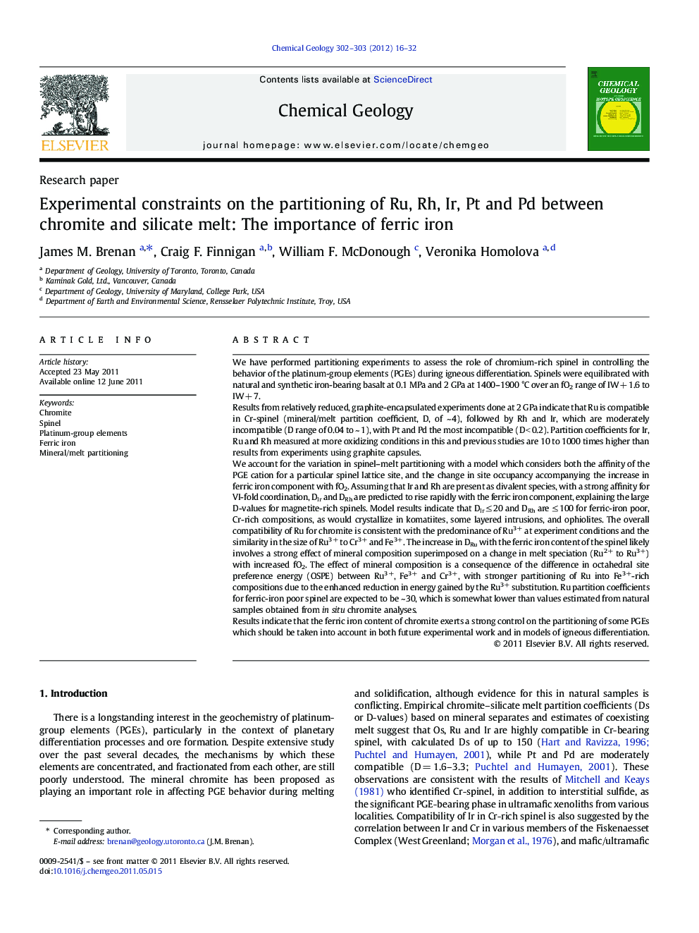 Experimental constraints on the partitioning of Ru, Rh, Ir, Pt and Pd between chromite and silicate melt: The importance of ferric iron