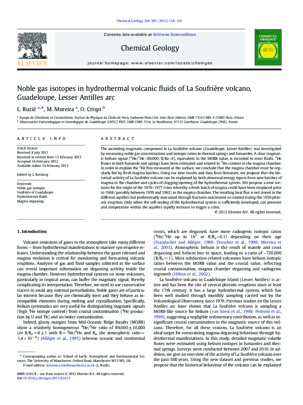 عکس صفحه اول مقاله: Noble gas isotopes in hydrothermal volcanic fluids of La Soufrière volcano, Guadeloupe, Lesser Antilles arc Noble gas isotopes in hydrothermal volcanic fluids of La Soufrière volcano, Guadeloupe, Lesser Antilles arc