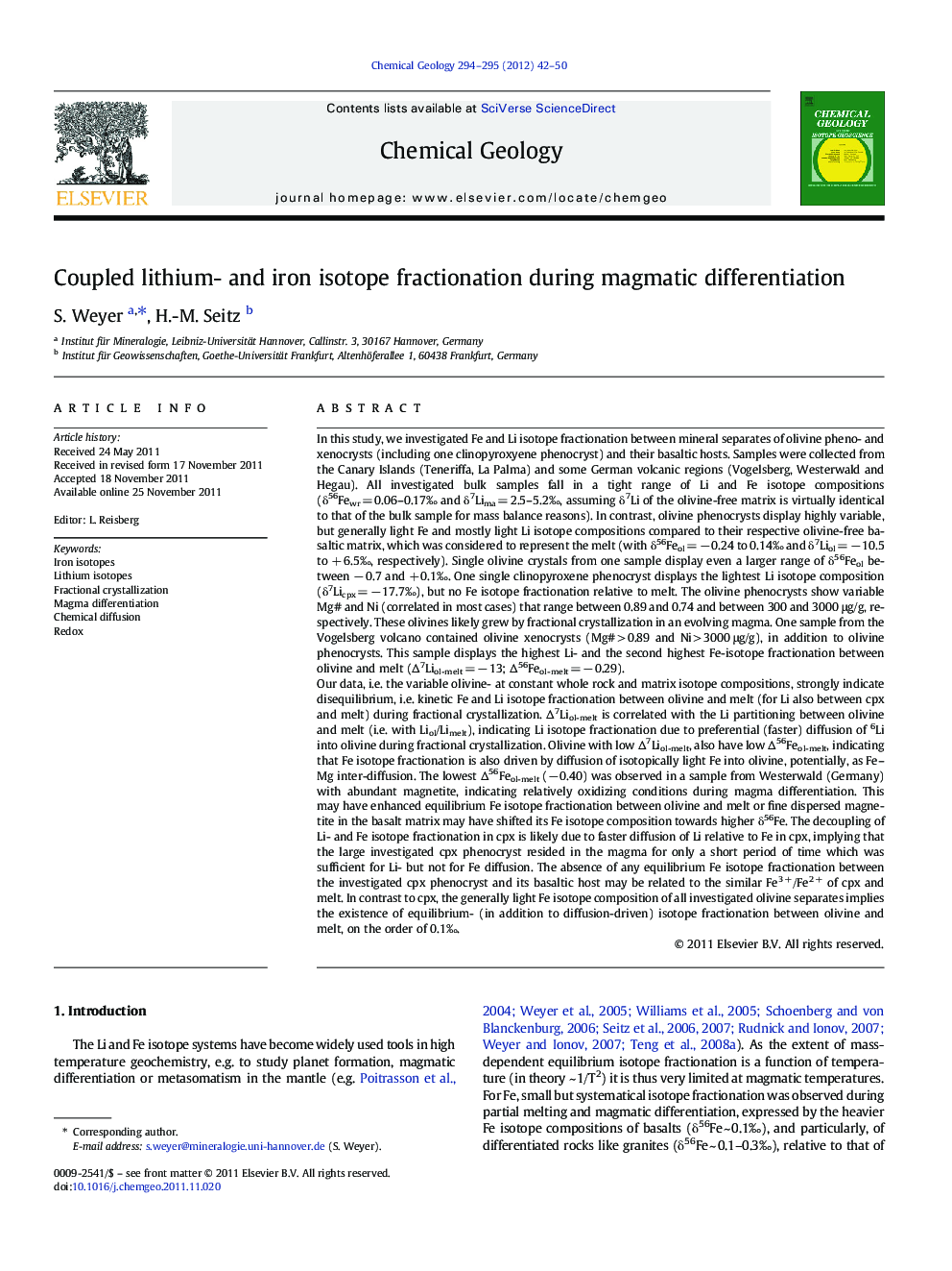 Coupled lithium- and iron isotope fractionation during magmatic differentiation