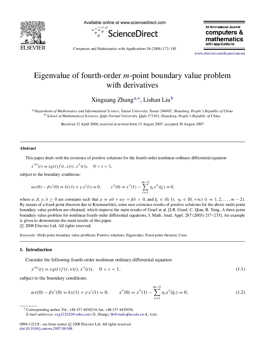 Eigenvalue of fourth-order mm-point boundary value problem with derivatives