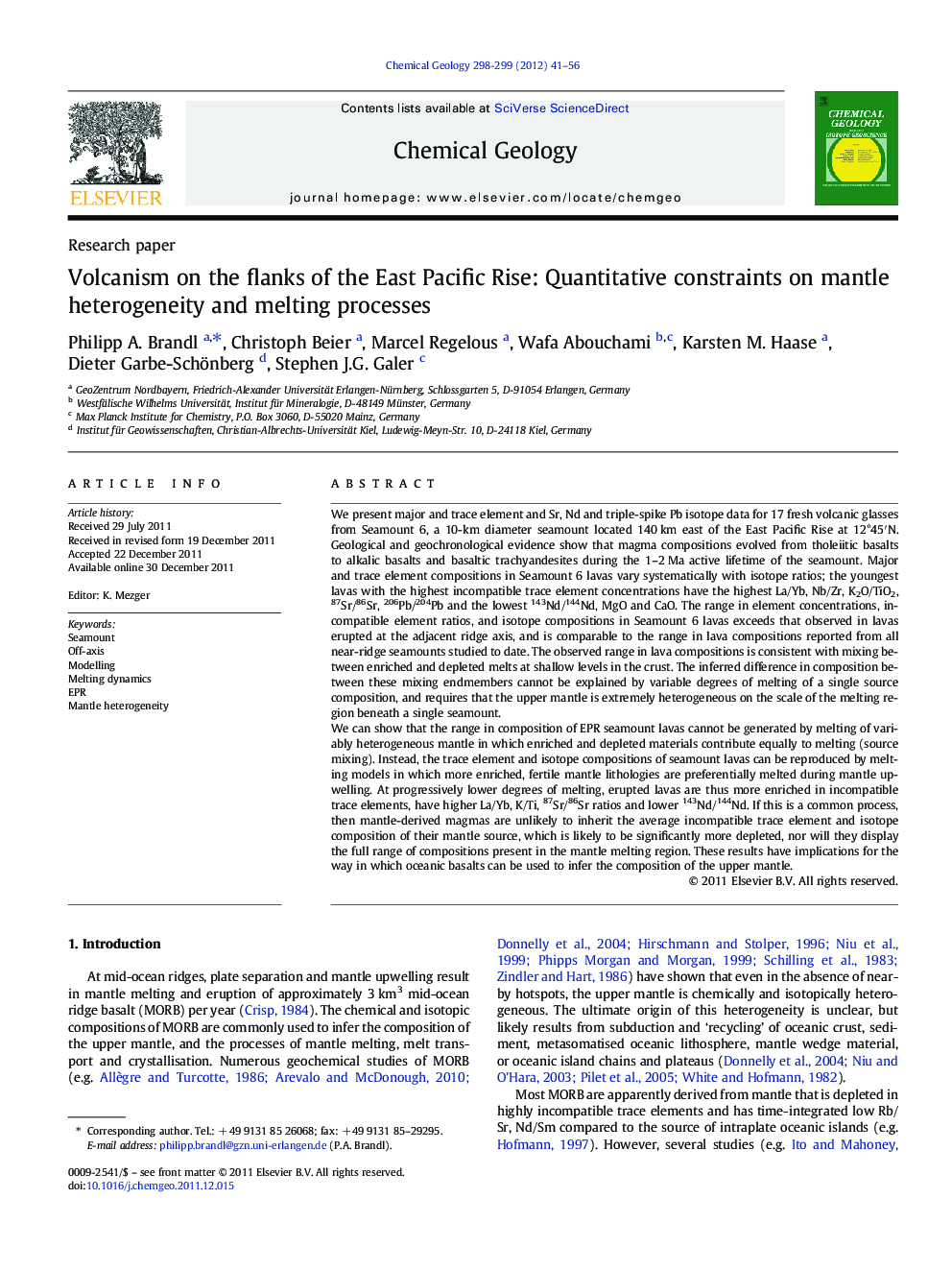 Volcanism on the flanks of the East Pacific Rise: Quantitative constraints on mantle heterogeneity and melting processes