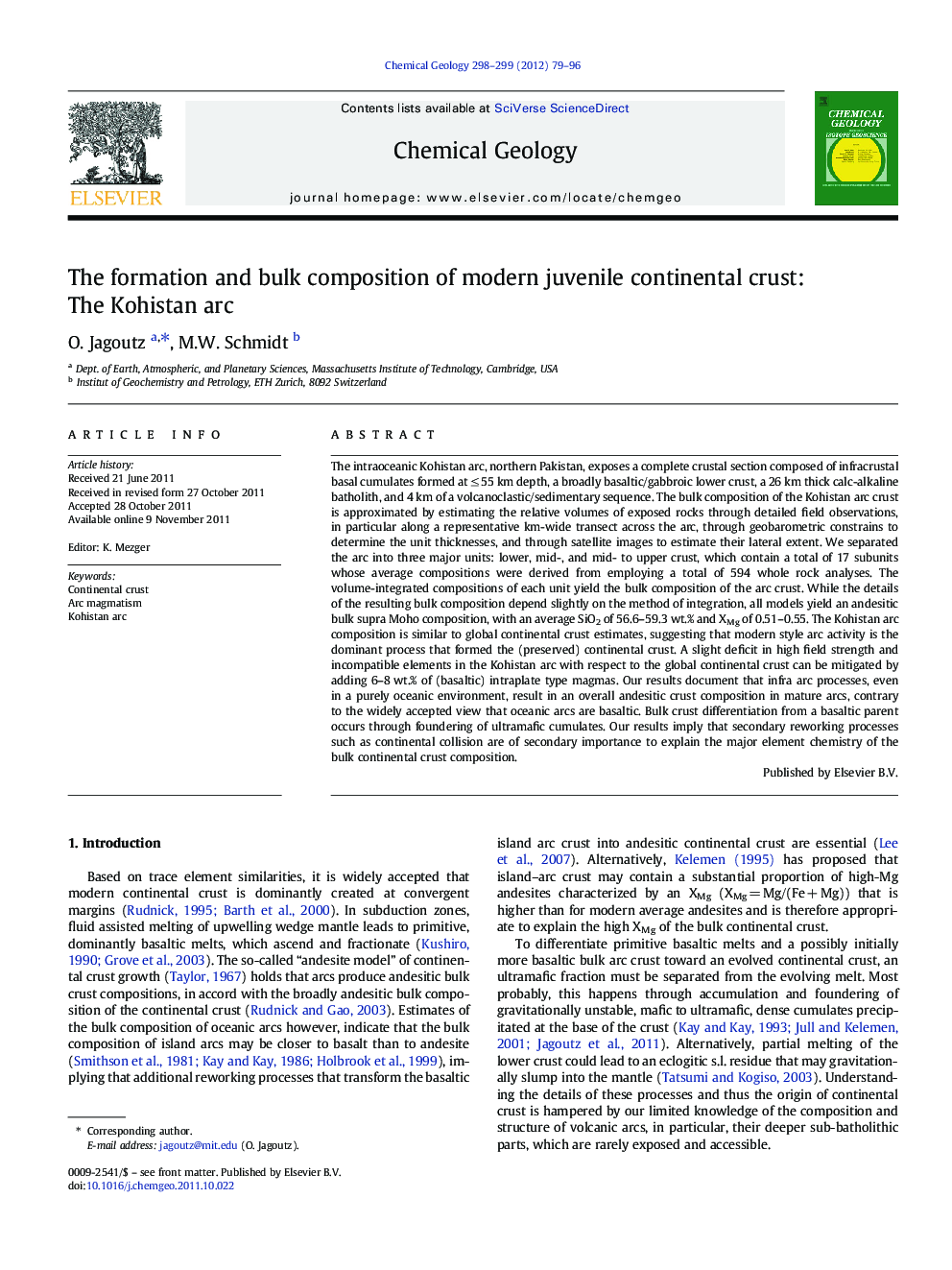 The formation and bulk composition of modern juvenile continental crust: The Kohistan arc