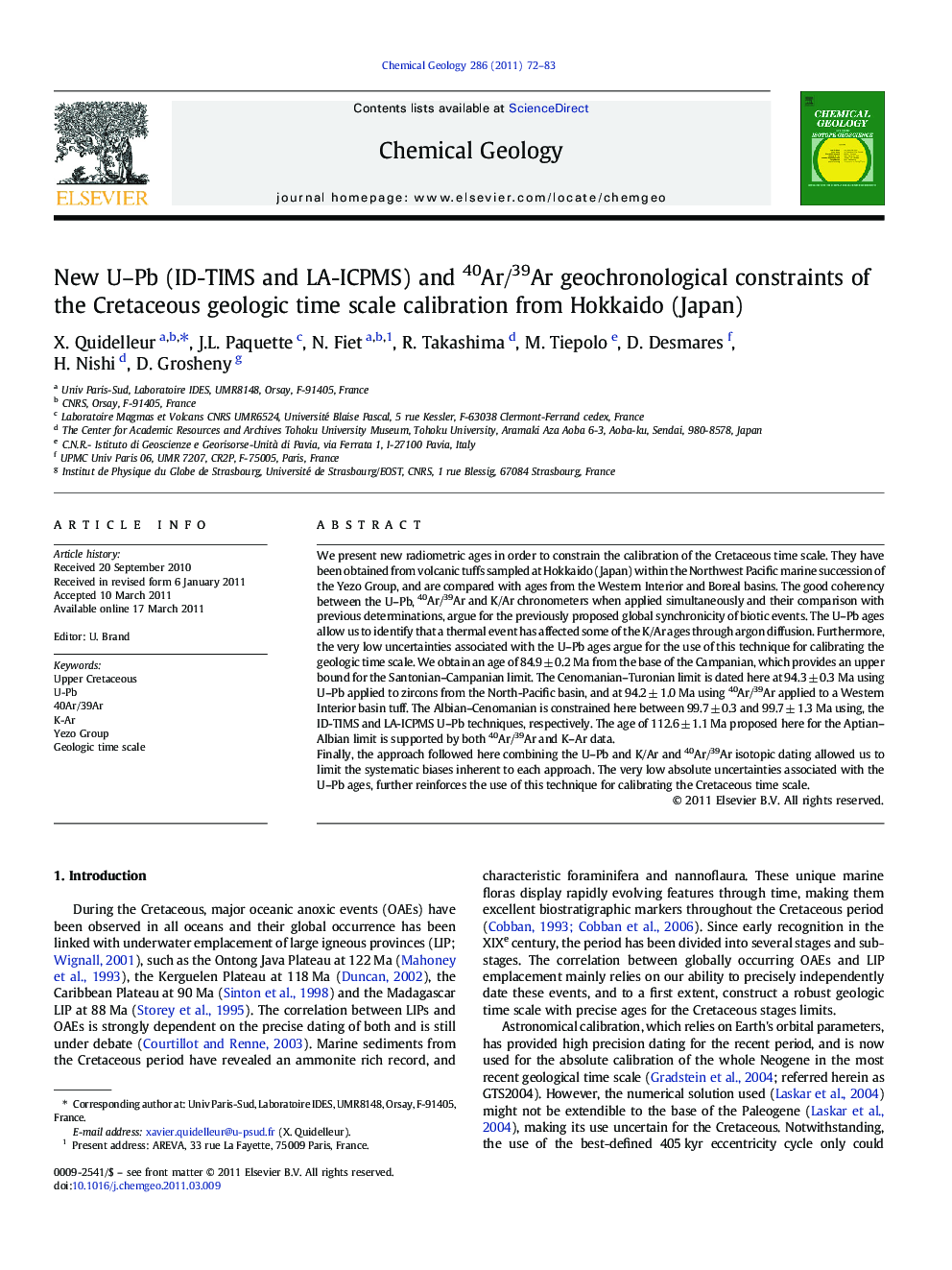 New U–Pb (ID-TIMS and LA-ICPMS) and 40Ar/39Ar geochronological constraints of the Cretaceous geologic time scale calibration from Hokkaido (Japan)