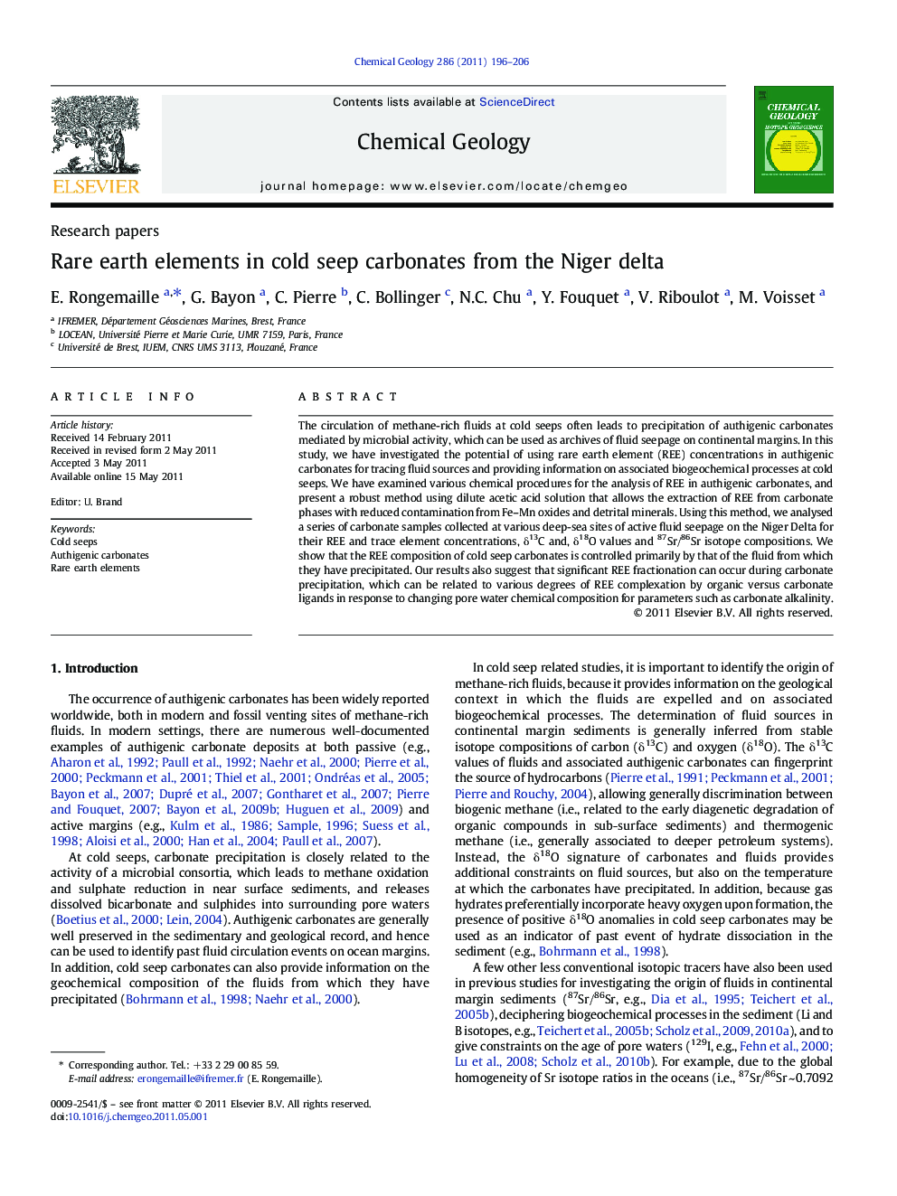 Rare earth elements in cold seep carbonates from the Niger delta