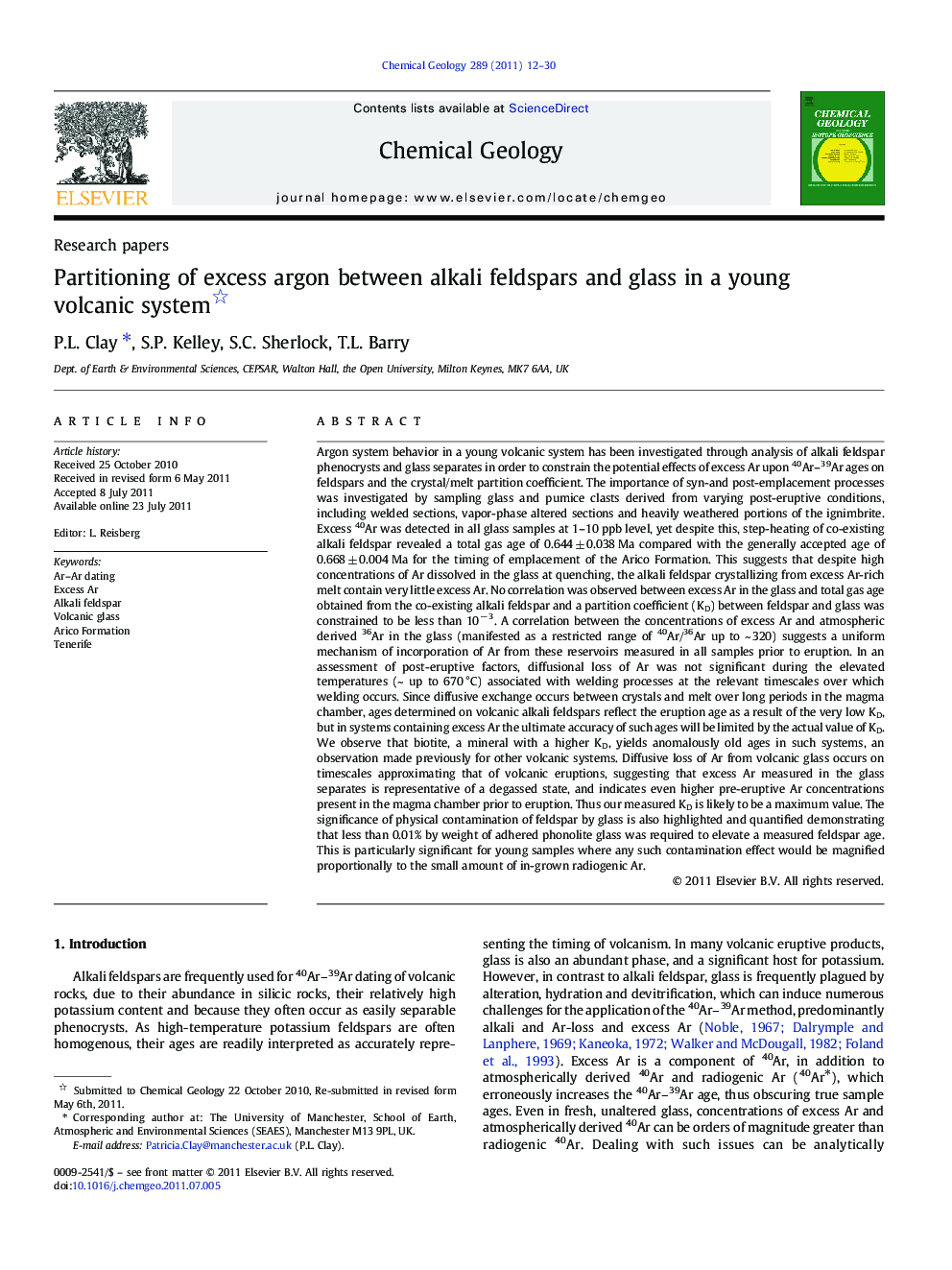 Partitioning of excess argon between alkali feldspars and glass in a young volcanic system