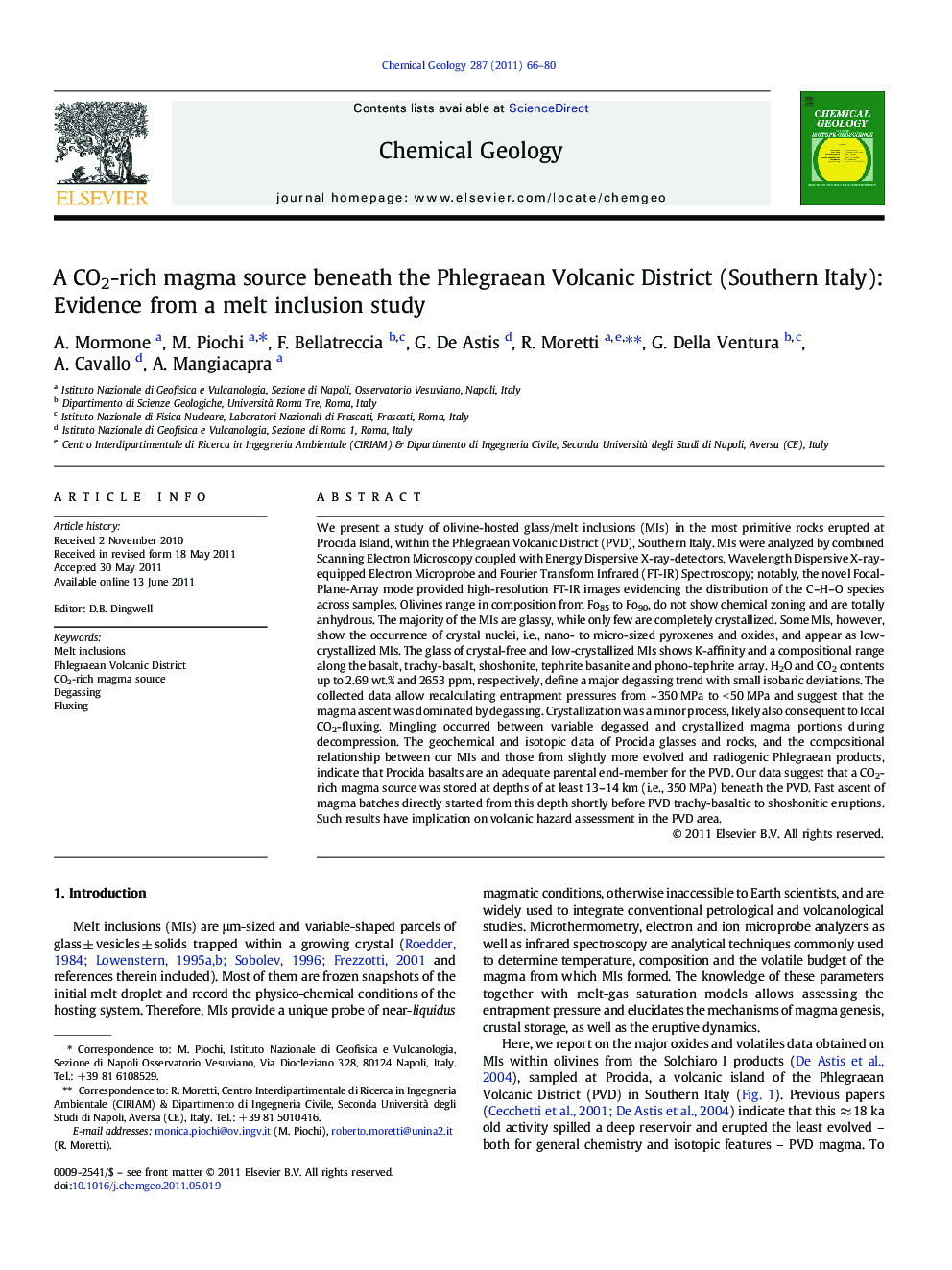 عکس صفحه اول مقاله: A CO2-rich magma source beneath the Phlegraean Volcanic District (Southern Italy): Evidence from a melt inclusion study A CO2-rich magma source beneath the Phlegraean Volcanic District (Southern Italy): Evidence from a melt inclusion study