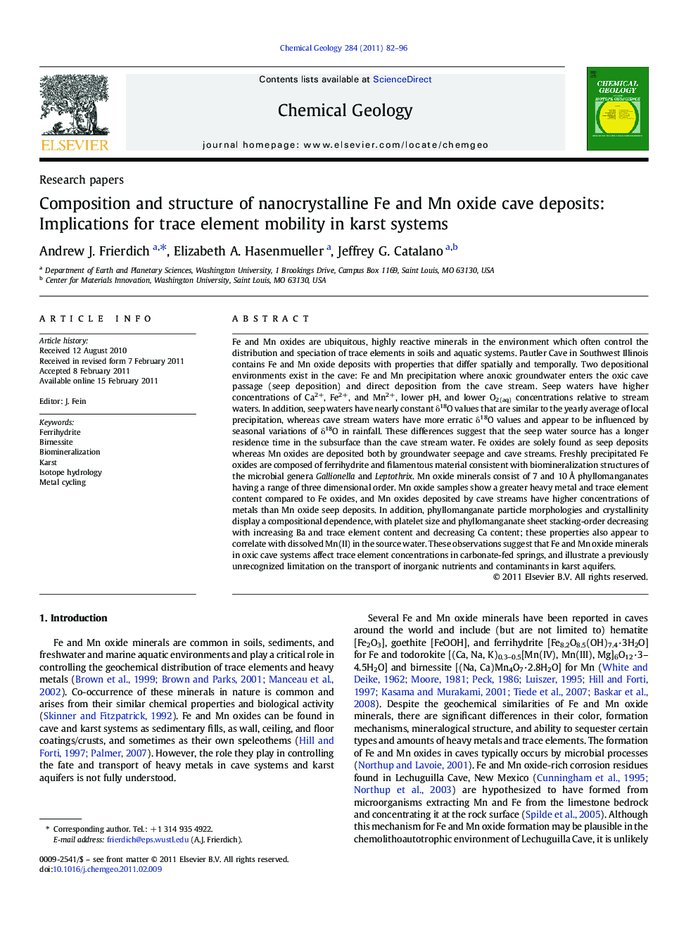 Composition and structure of nanocrystalline Fe and Mn oxide cave deposits: Implications for trace element mobility in karst systems