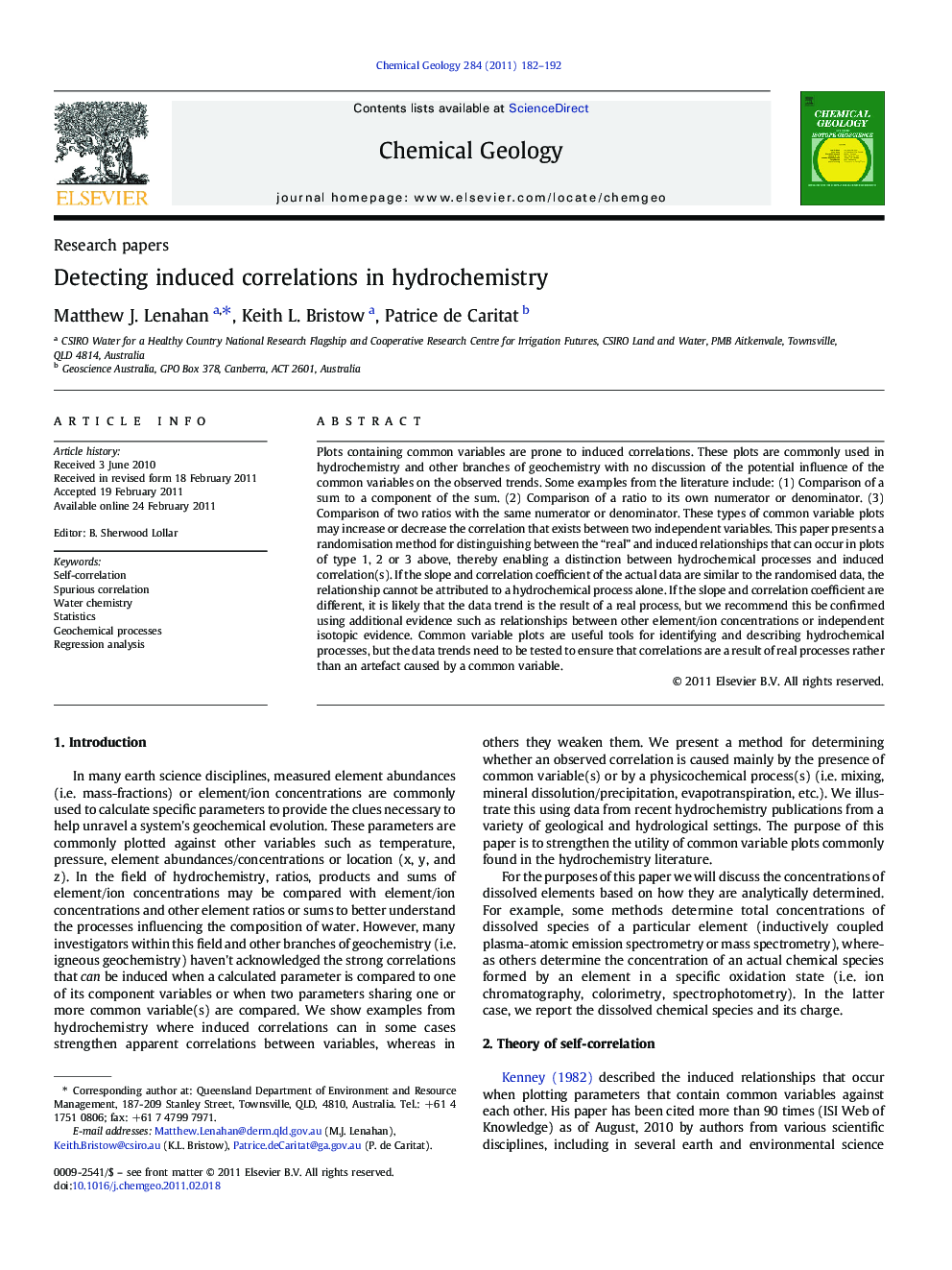 Detecting induced correlations in hydrochemistry