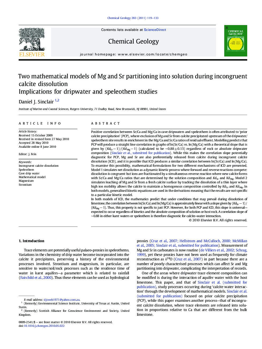 Two mathematical models of Mg and Sr partitioning into solution during incongruent calcite dissolution: Implications for dripwater and speleothem studies